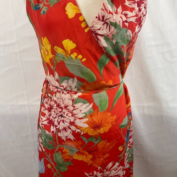 Alice + Olivia Wrap Dress 6 Floral Red Blue Green Yellow Orange Sleeveless - Picture 4 of 12